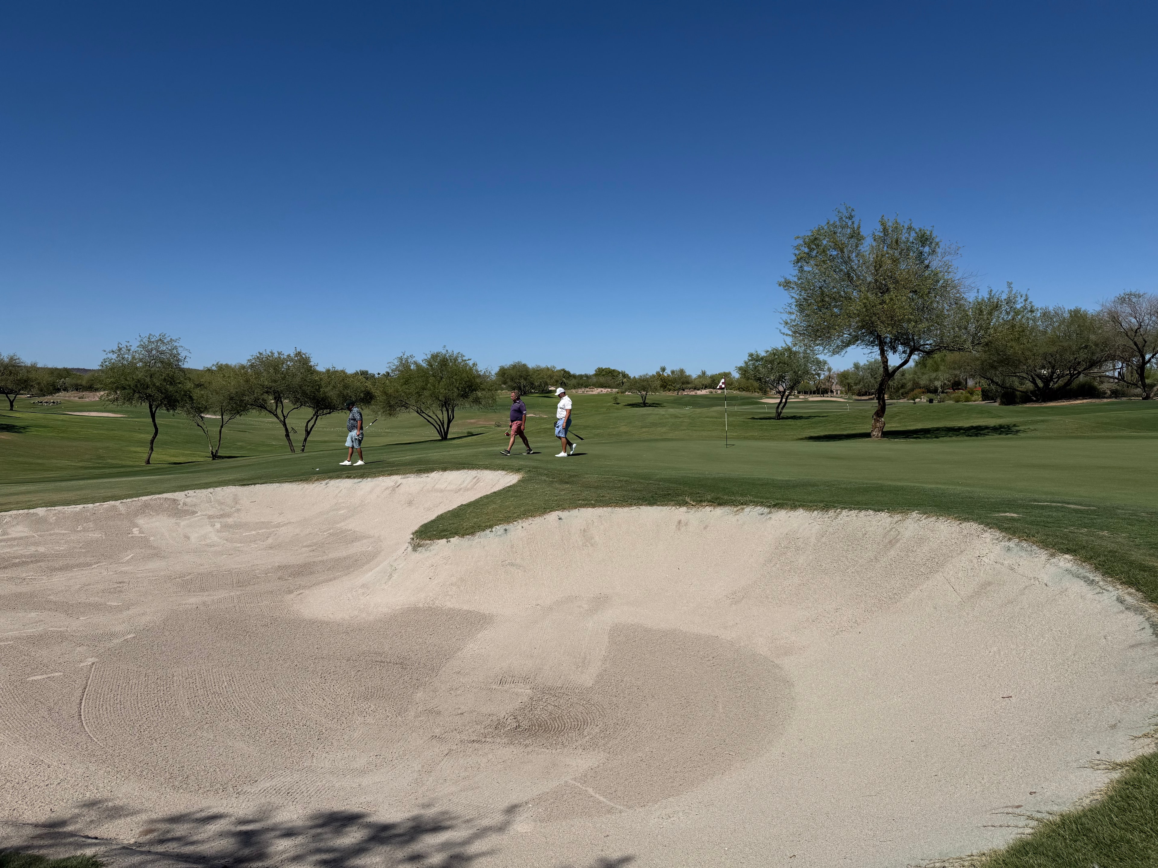 Galica's ball in the bunker on playoff hole 2 at Trilogy at Vistancia